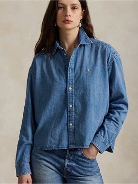 Polo Ralph Lauren Cropped Boxy Denim Shirt. Size XL